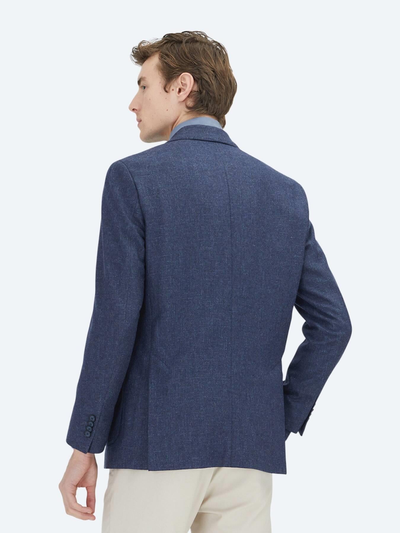 Lacivert Desenli Comfort Fit Yün Karışımlı Ceket