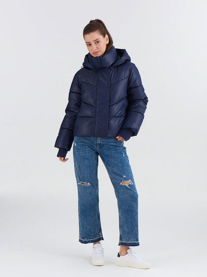 Lacivert Coldcontrol Crop Puffer Şişme Mont