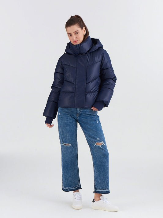 Lacivert Coldcontrol Crop Puffer Şişme Mont