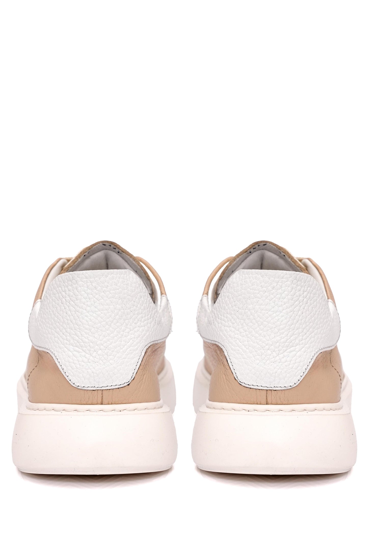 Bağcıklı Kalın Eva Taban Bej Deri Sneaker Ayakkabı 2025-5