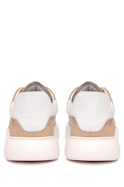 Bağcıklı Kalın Eva Taban Bej Deri Sneaker Ayakkabı 2025-5