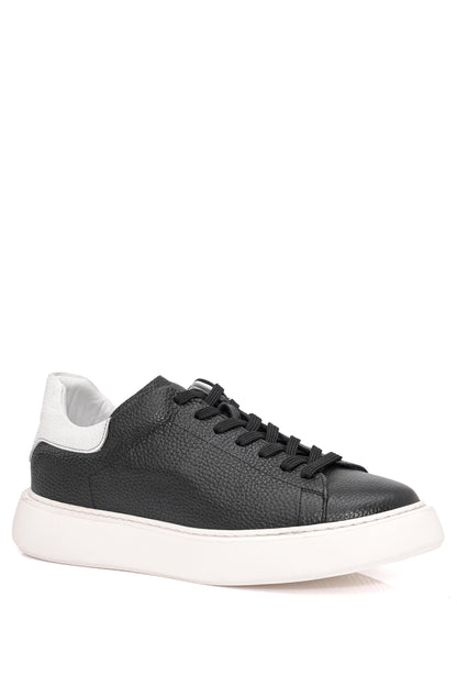 Bağcıklı Kalın Eva Taban Siyah Deri Sneaker Ayakkabı 2025-5