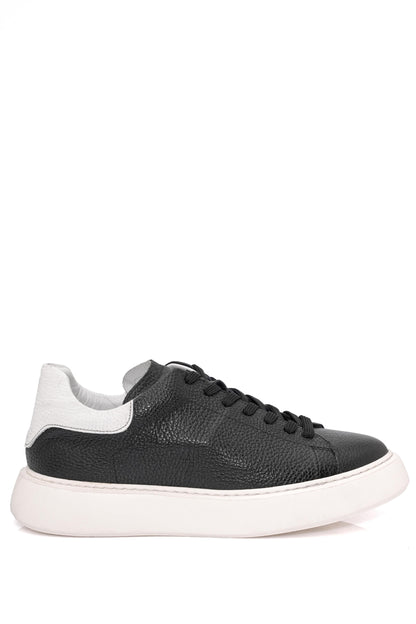 Bağcıklı Kalın Eva Taban Siyah Deri Sneaker Ayakkabı 2025-5