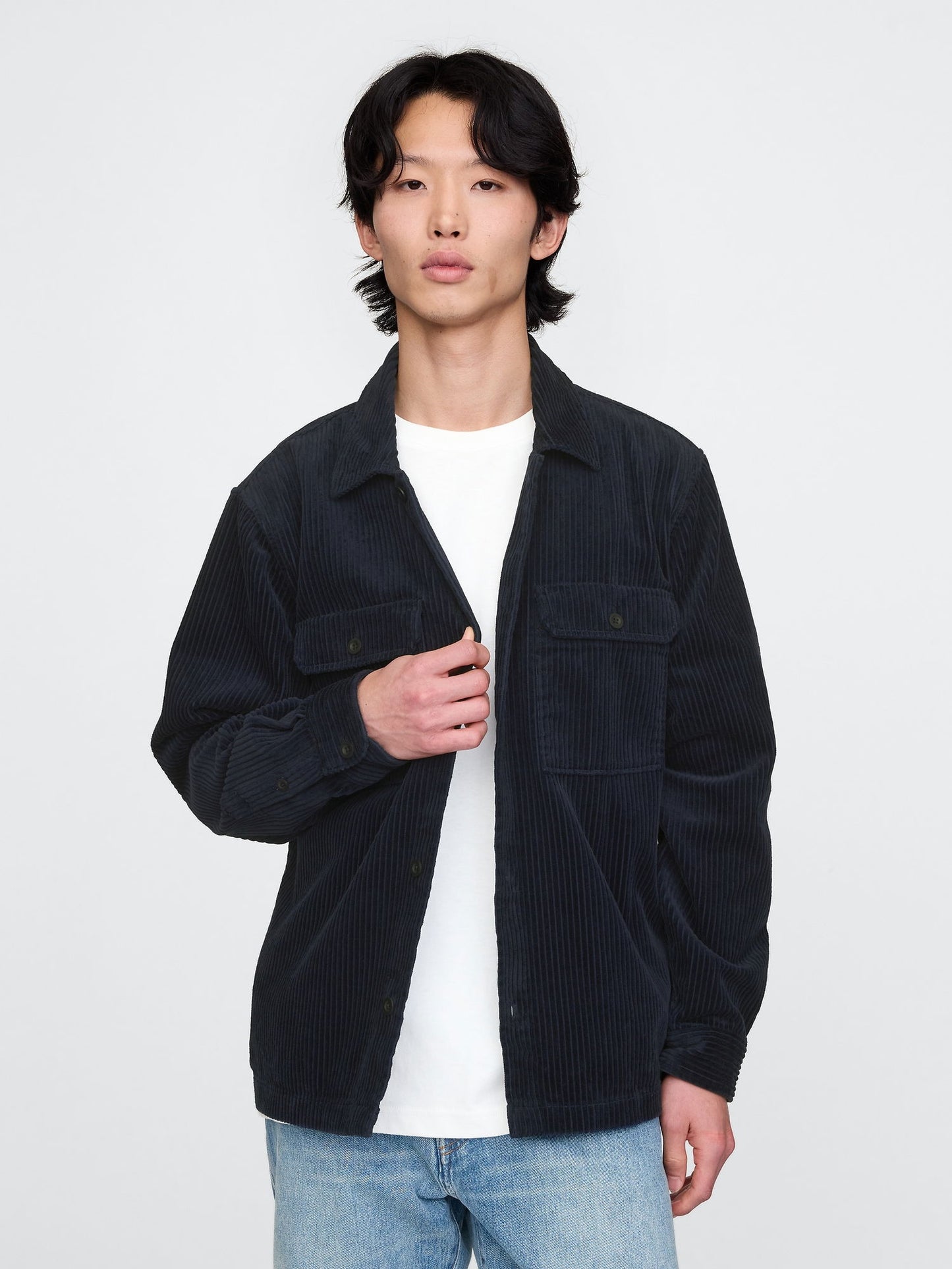 Lacivert Kordon Kumaşı Overshirt
