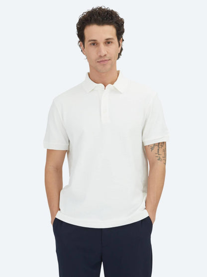 Ekru Düz Polo Yaka %100 Pamuk T-shirt