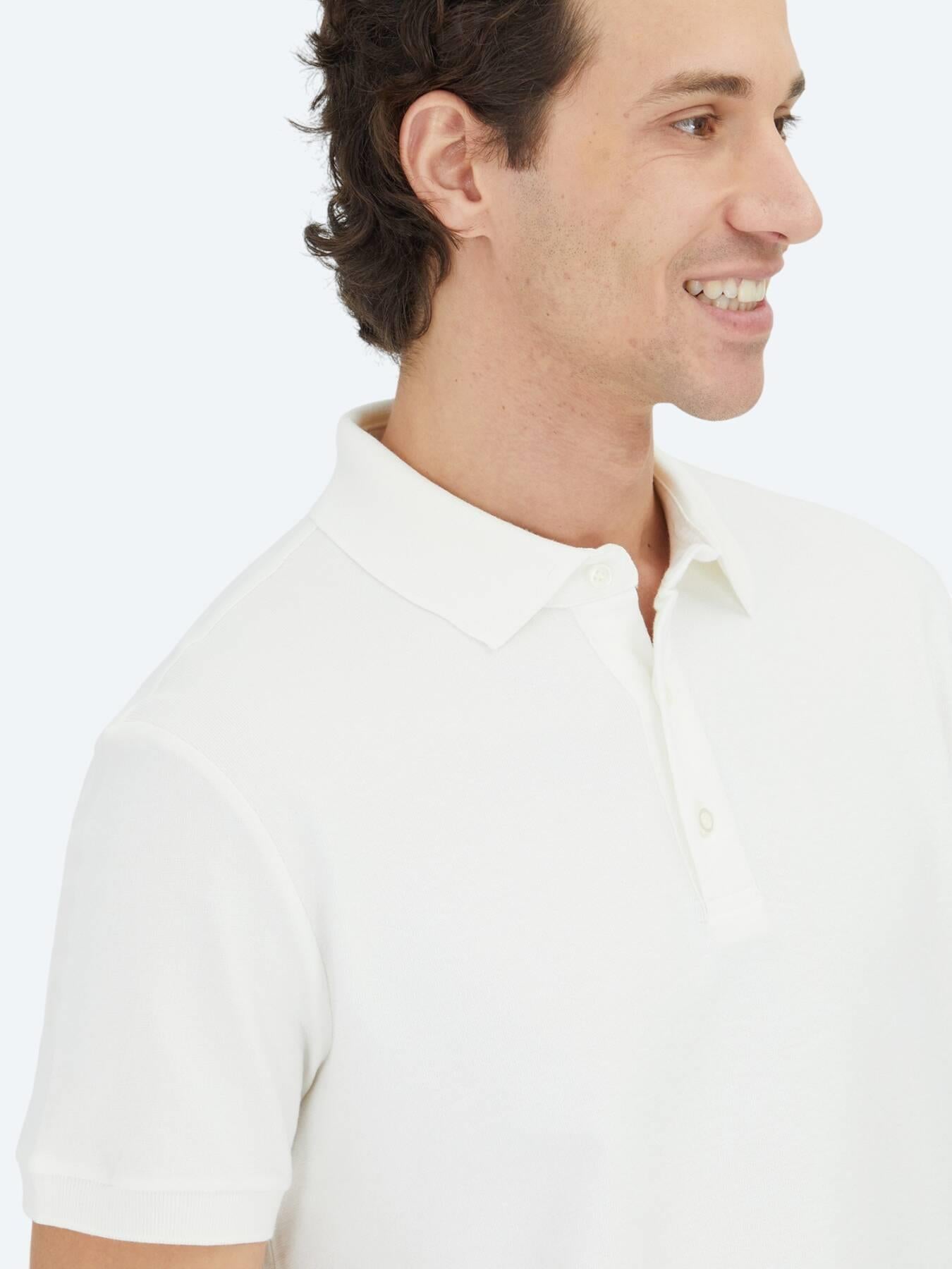 Ekru Düz Polo Yaka %100 Pamuk T-shirt