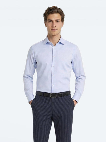 Mavi Düz Slim Fit Uzun Dokuma Klasik %100 Pamuk Gömlek
