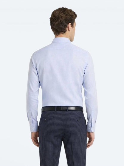 Mavi Düz Slim Fit Uzun Dokuma Klasik %100 Pamuk Gömlek
