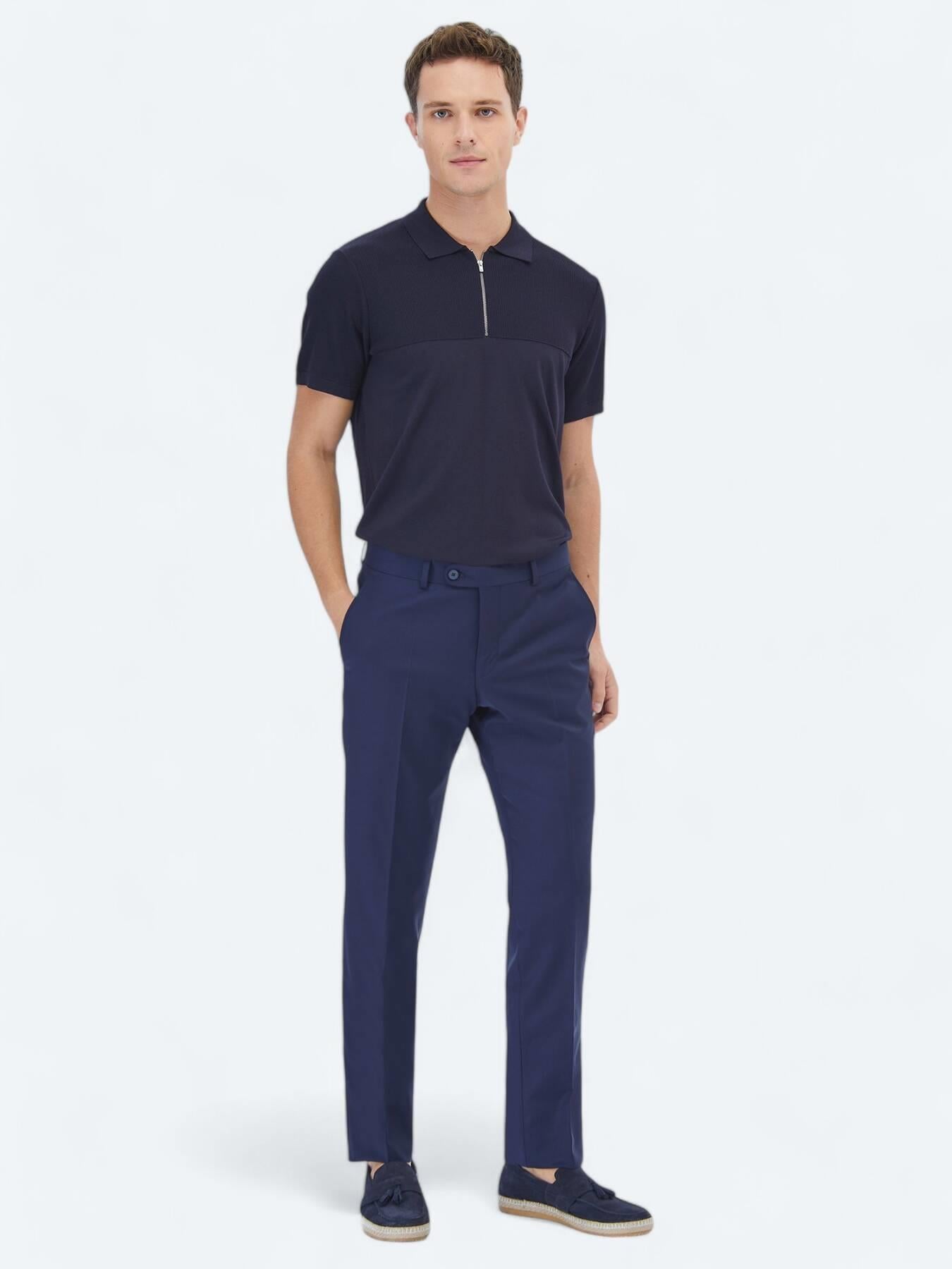 Saks Dokuma Fitted Fit Klasik Yün Karışımlı Pantolon