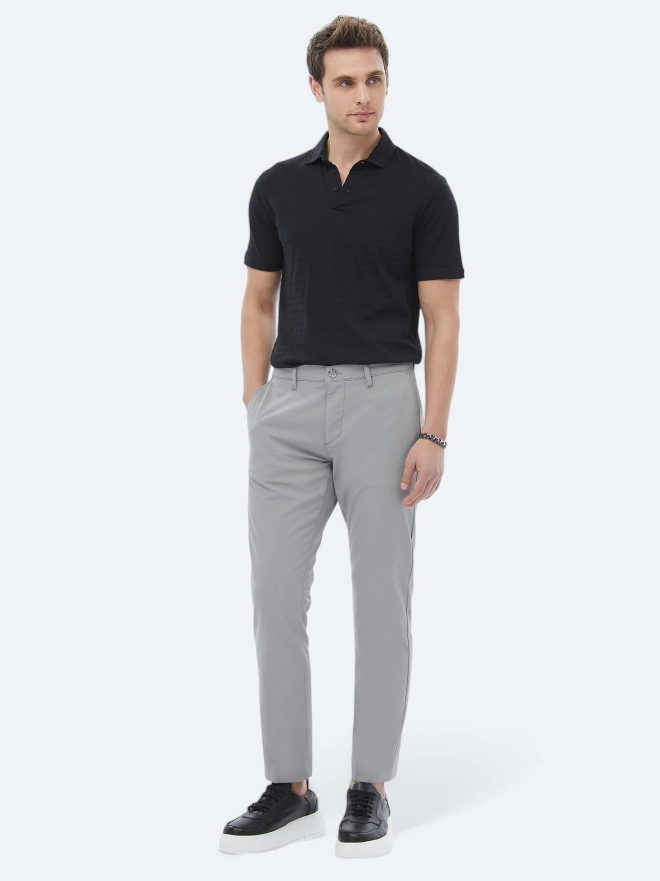 Gri Dokuma Slim Fit Casual Pantolon