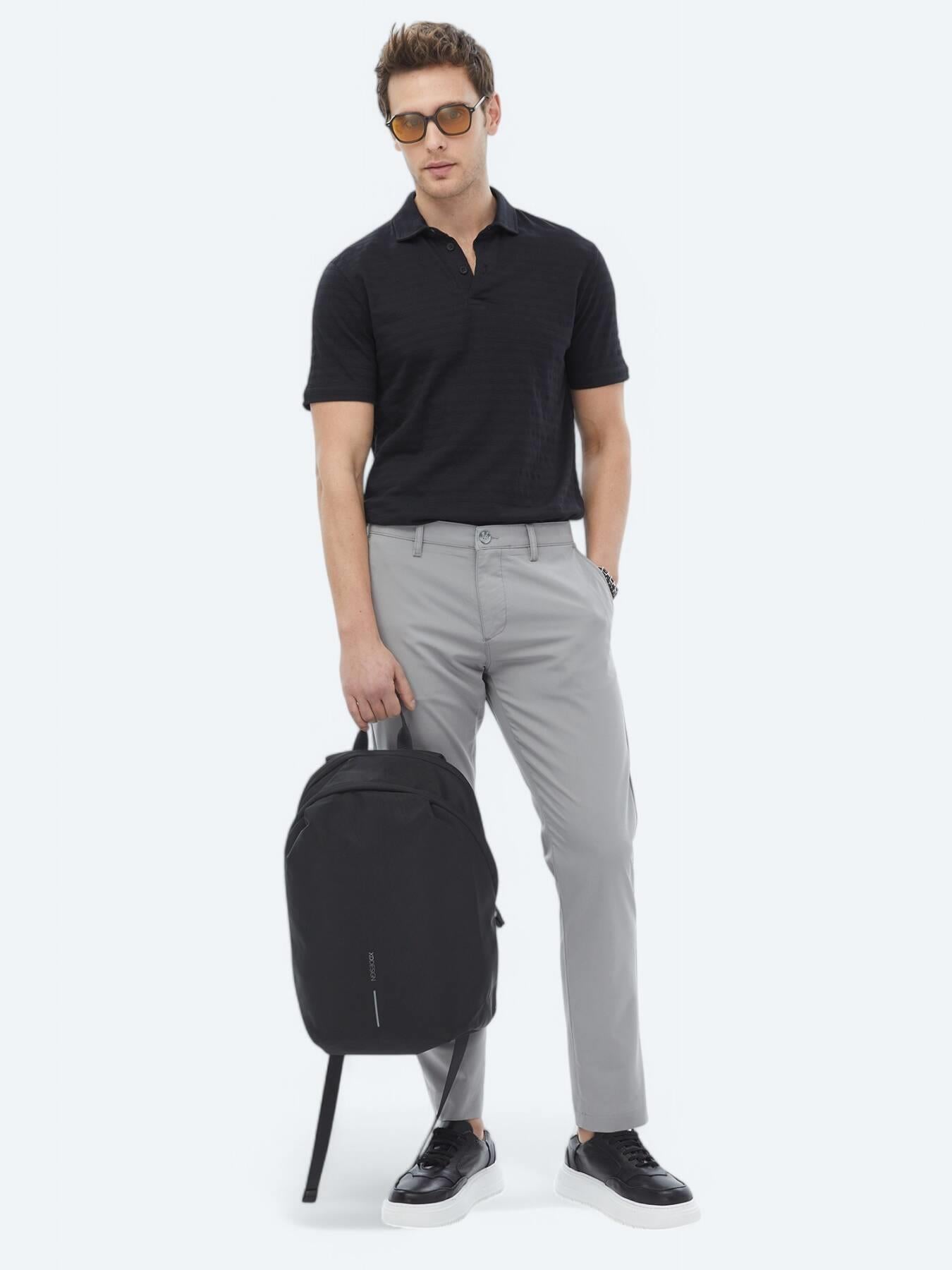 Gri Dokuma Slim Fit Casual Pantolon