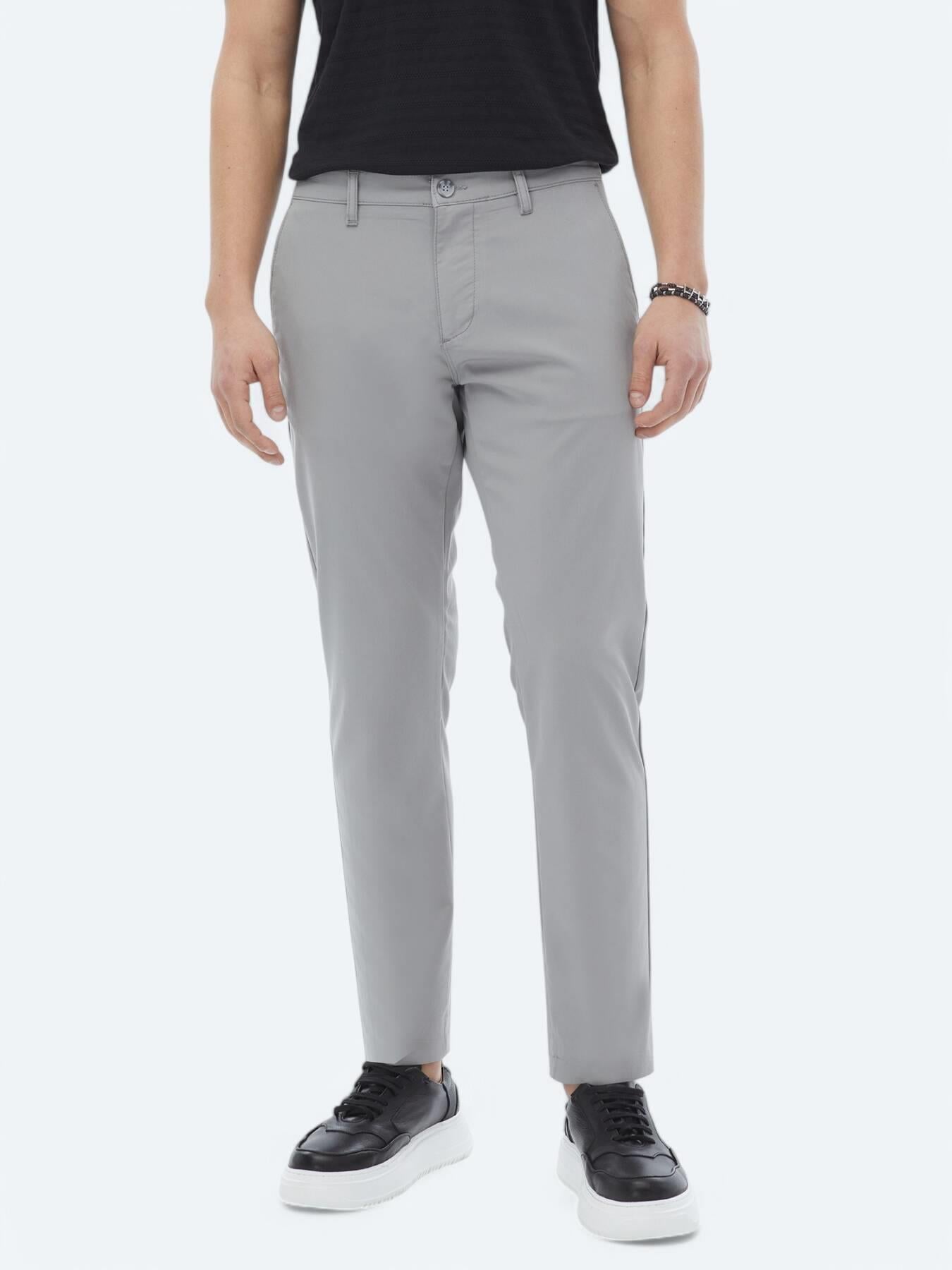 Gri Dokuma Slim Fit Casual Pantolon