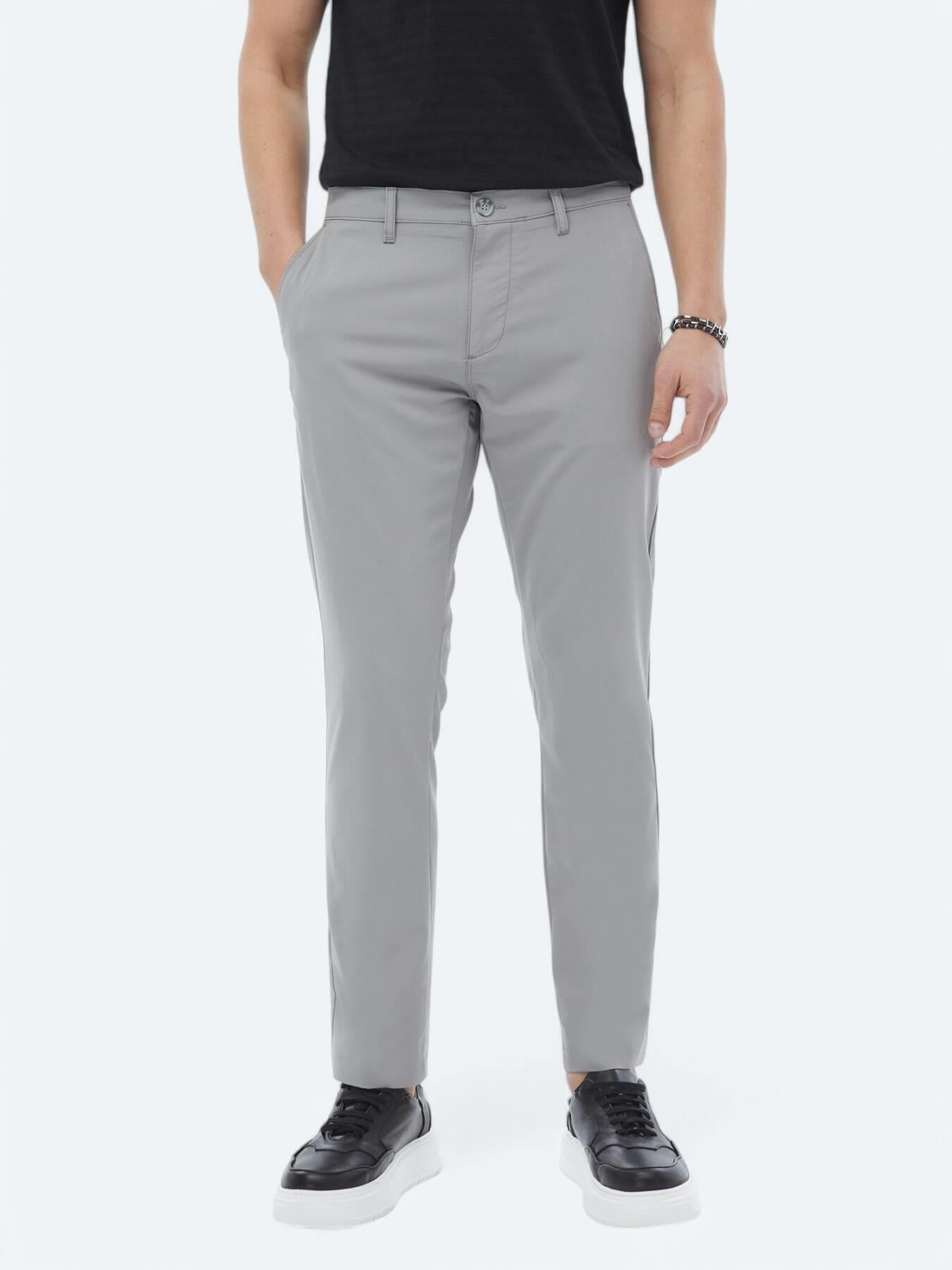 Gri Dokuma Slim Fit Casual Pantolon
