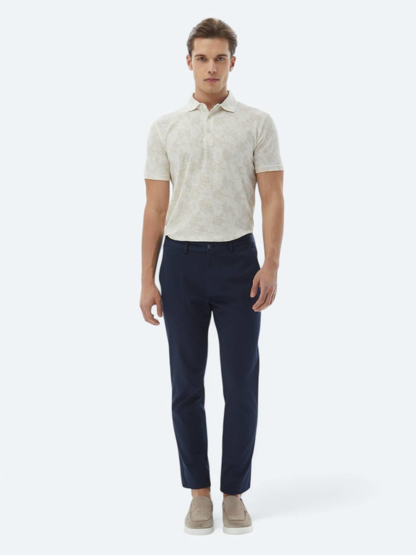 Lacivert Düz Dokuma Regular Fit Casual Pamuk Karışımlı Pantolon