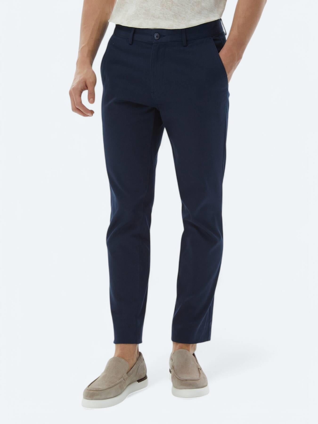 Lacivert Düz Dokuma Regular Fit Casual Pamuk Karışımlı Pantolon