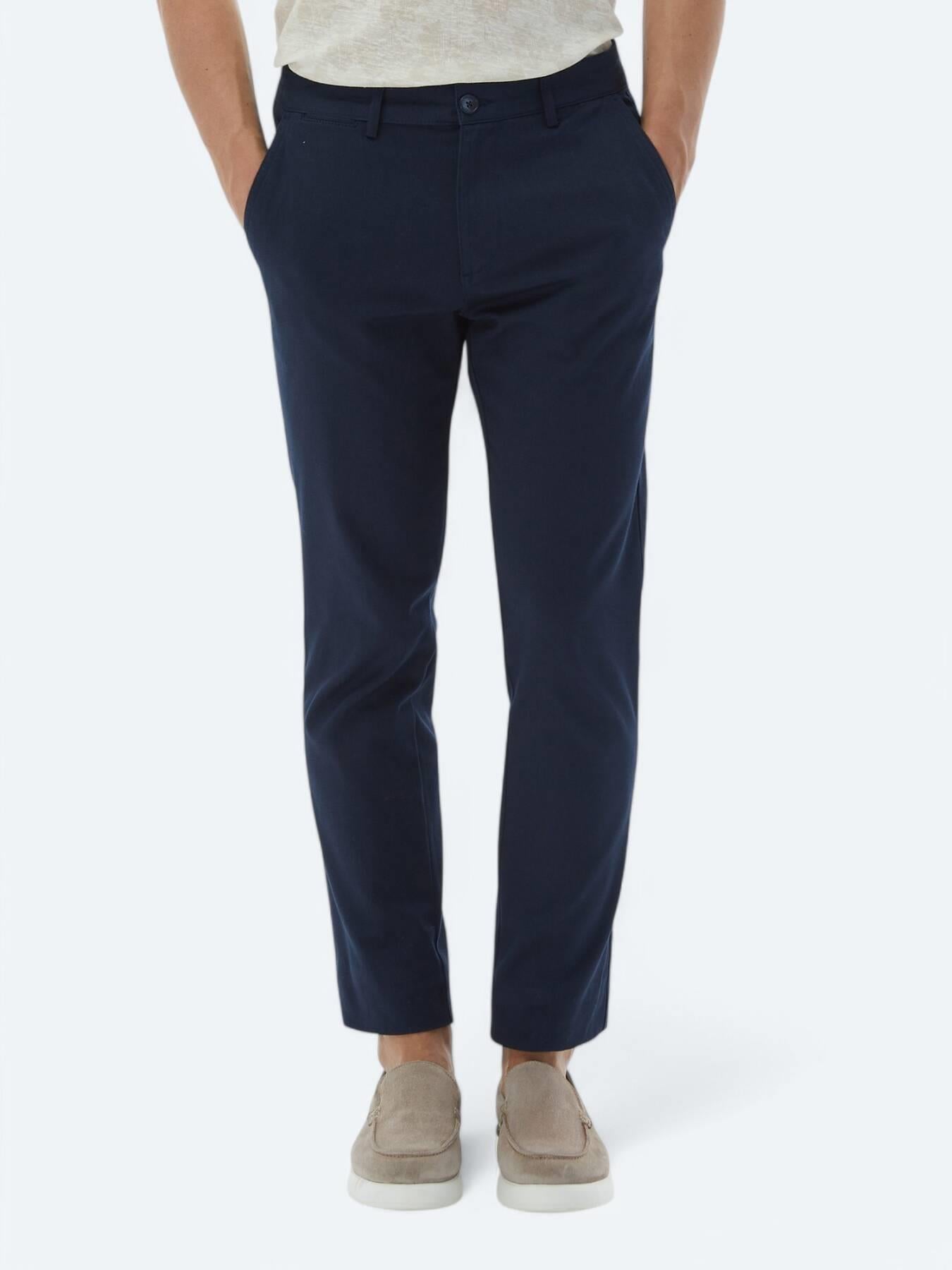 Lacivert Düz Dokuma Regular Fit Casual Pamuk Karışımlı Pantolon