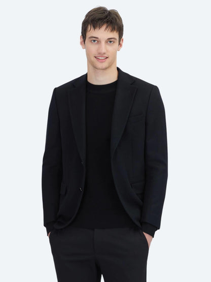 Siyah Düz Modern Fit Yün Karışımlı Ceket