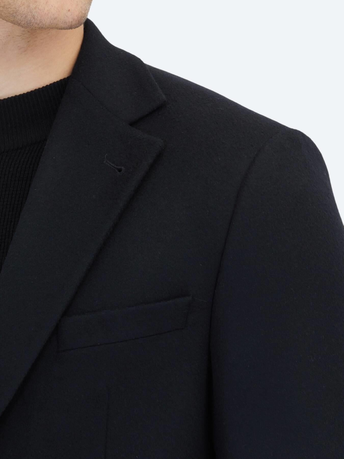 Siyah Düz Modern Fit Yün Karışımlı Ceket