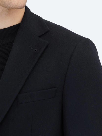 Siyah Düz Modern Fit Yün Karışımlı Ceket