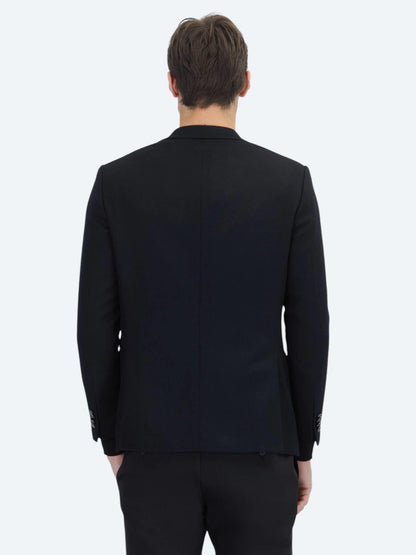 Siyah Düz Modern Fit Yün Karışımlı Ceket