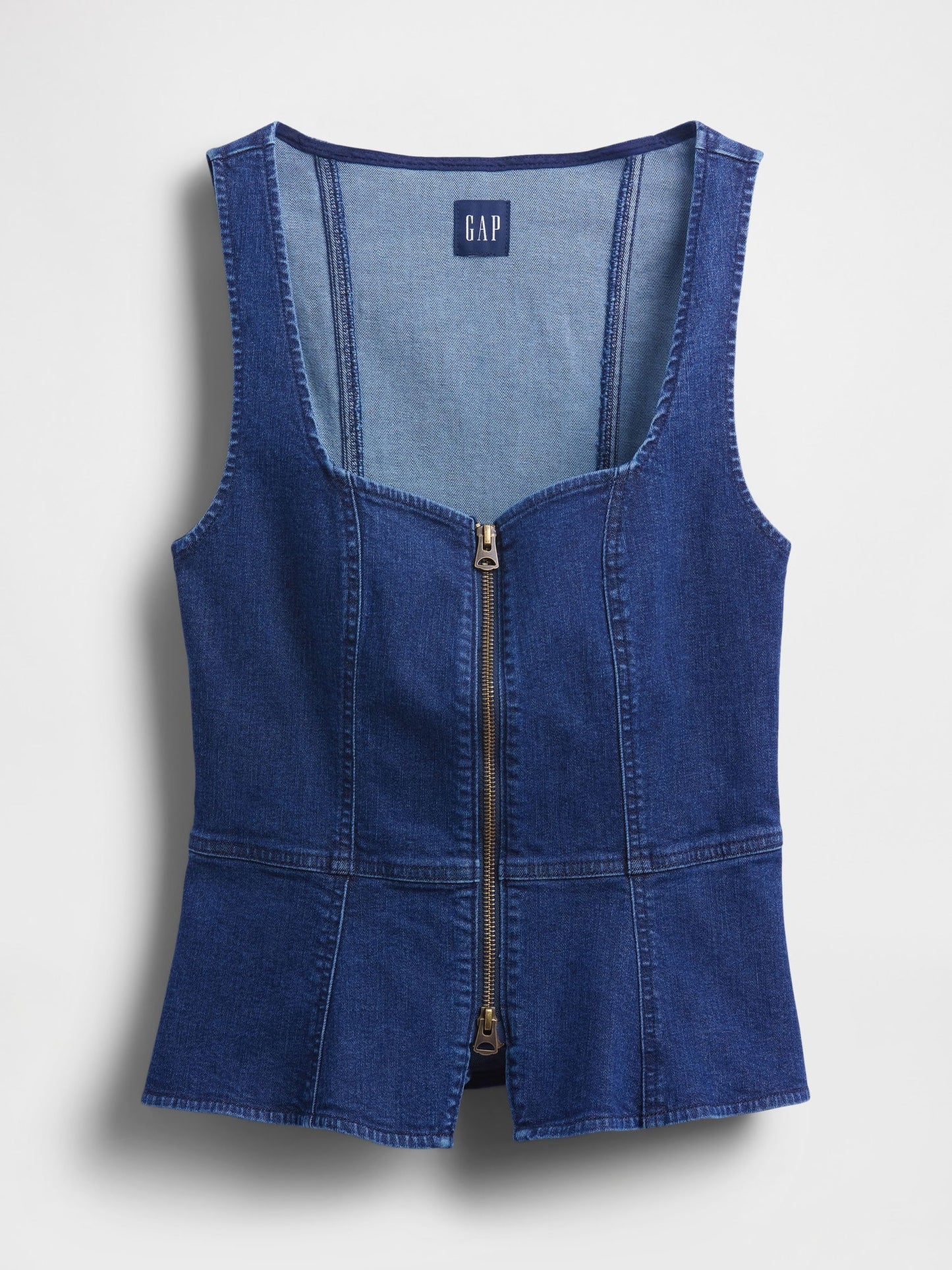 Lacivert Denim Fermuarlı Bluz