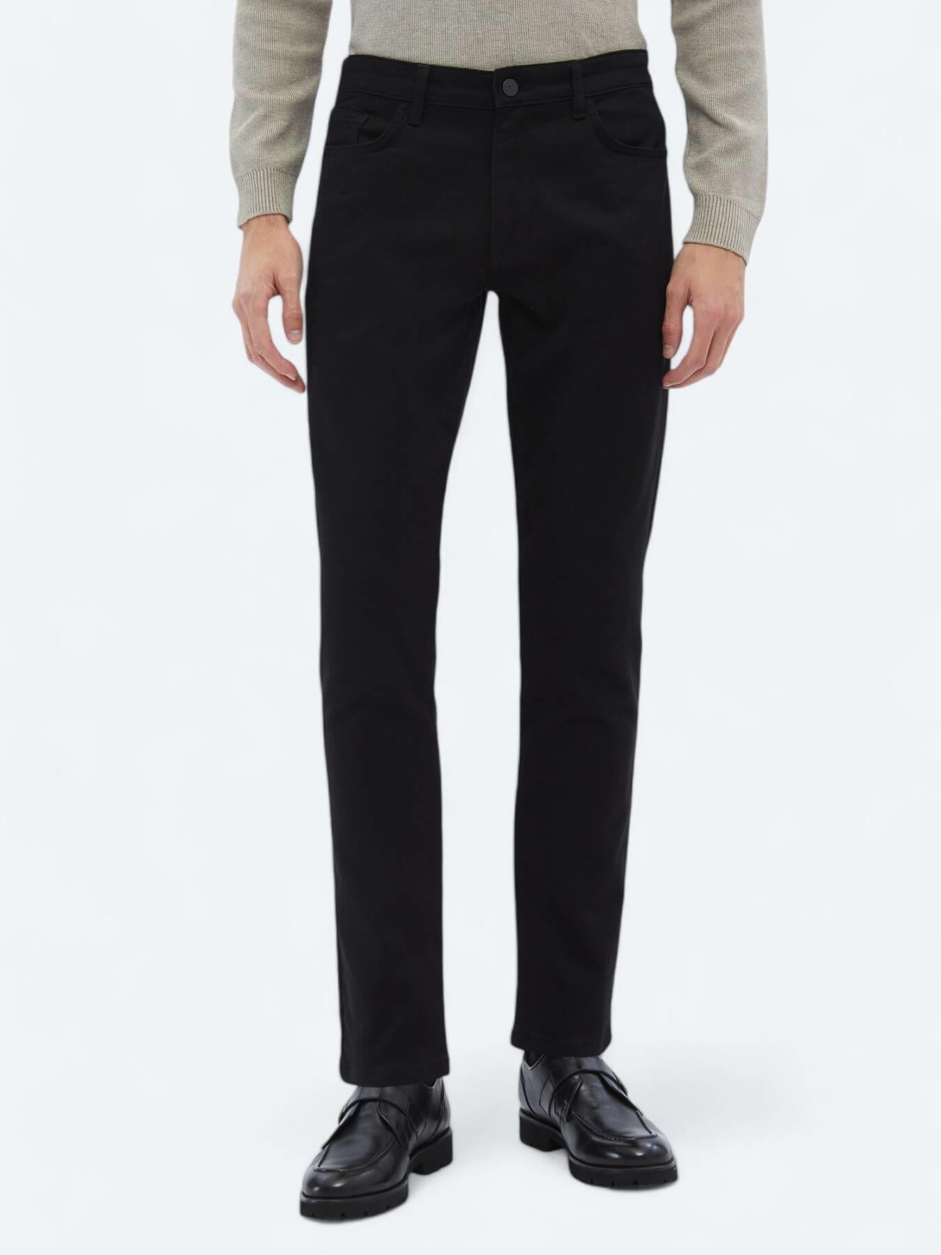 Siyah Dokuma Slim Fit Casual Pamuk Karışımlı Pantolon