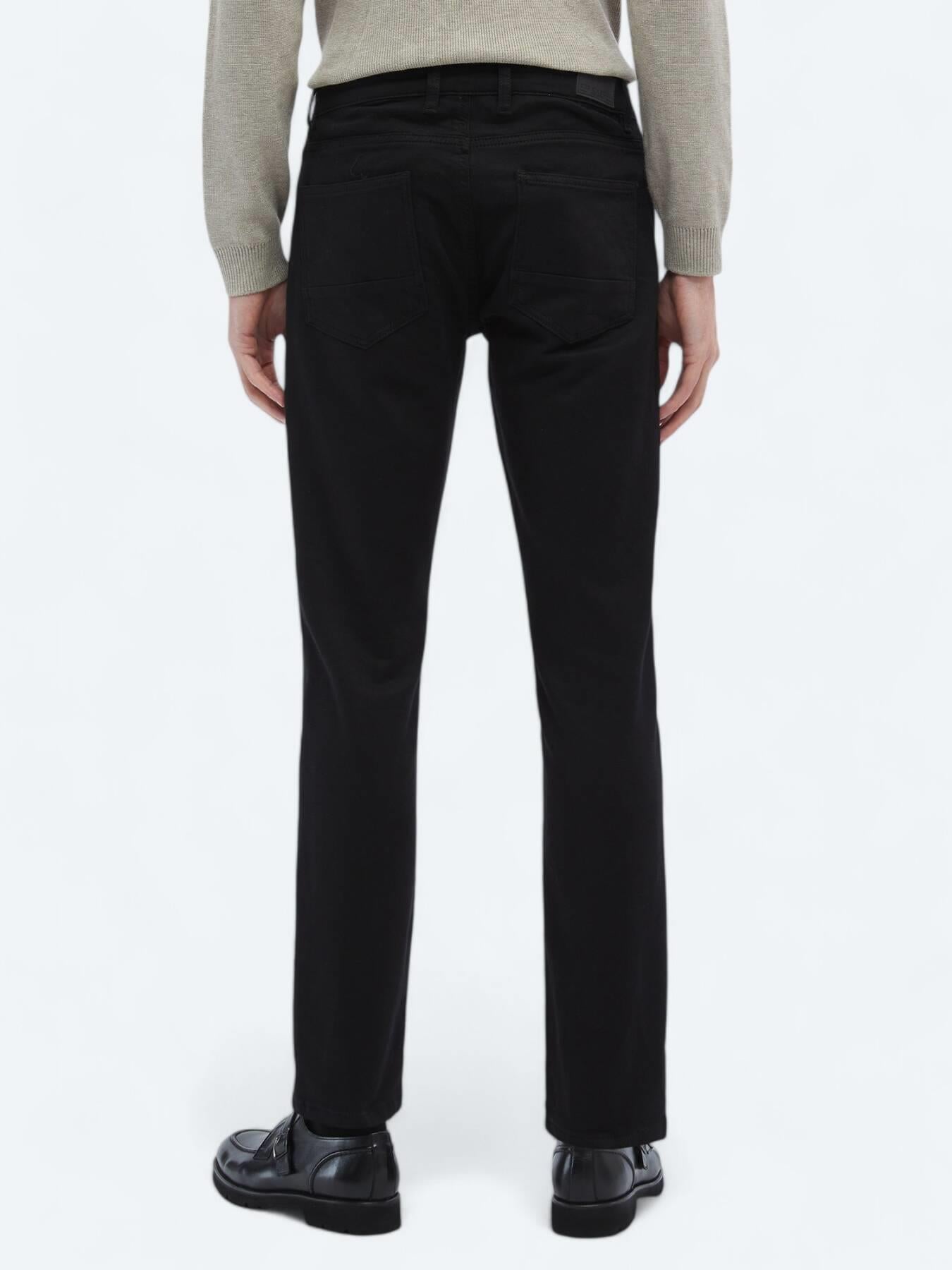 Siyah Dokuma Slim Fit Casual Pamuk Karışımlı Pantolon