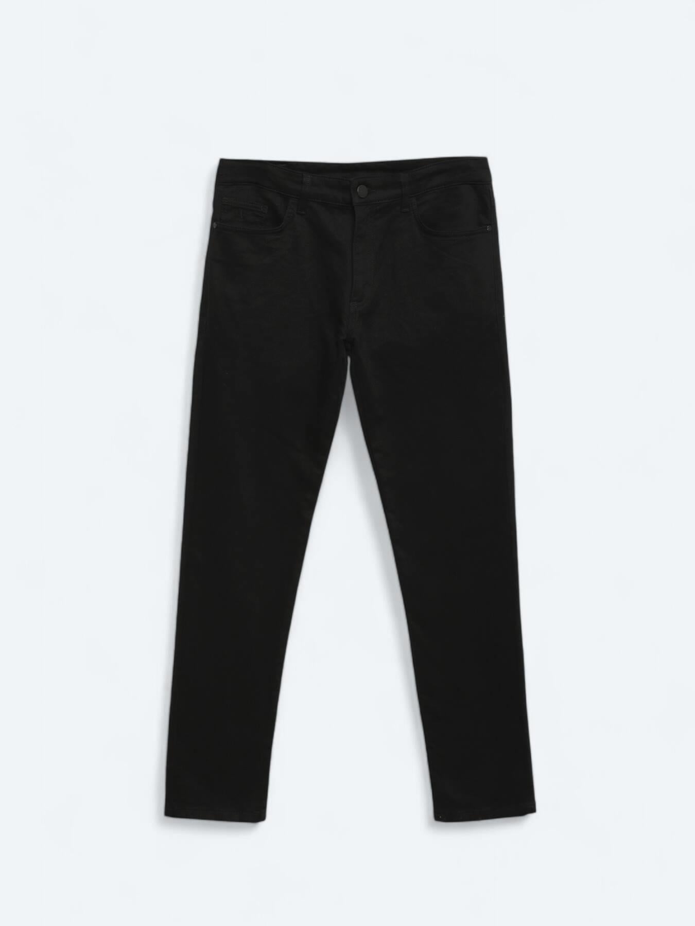 Siyah Dokuma Slim Fit Casual Pamuk Karışımlı Pantolon