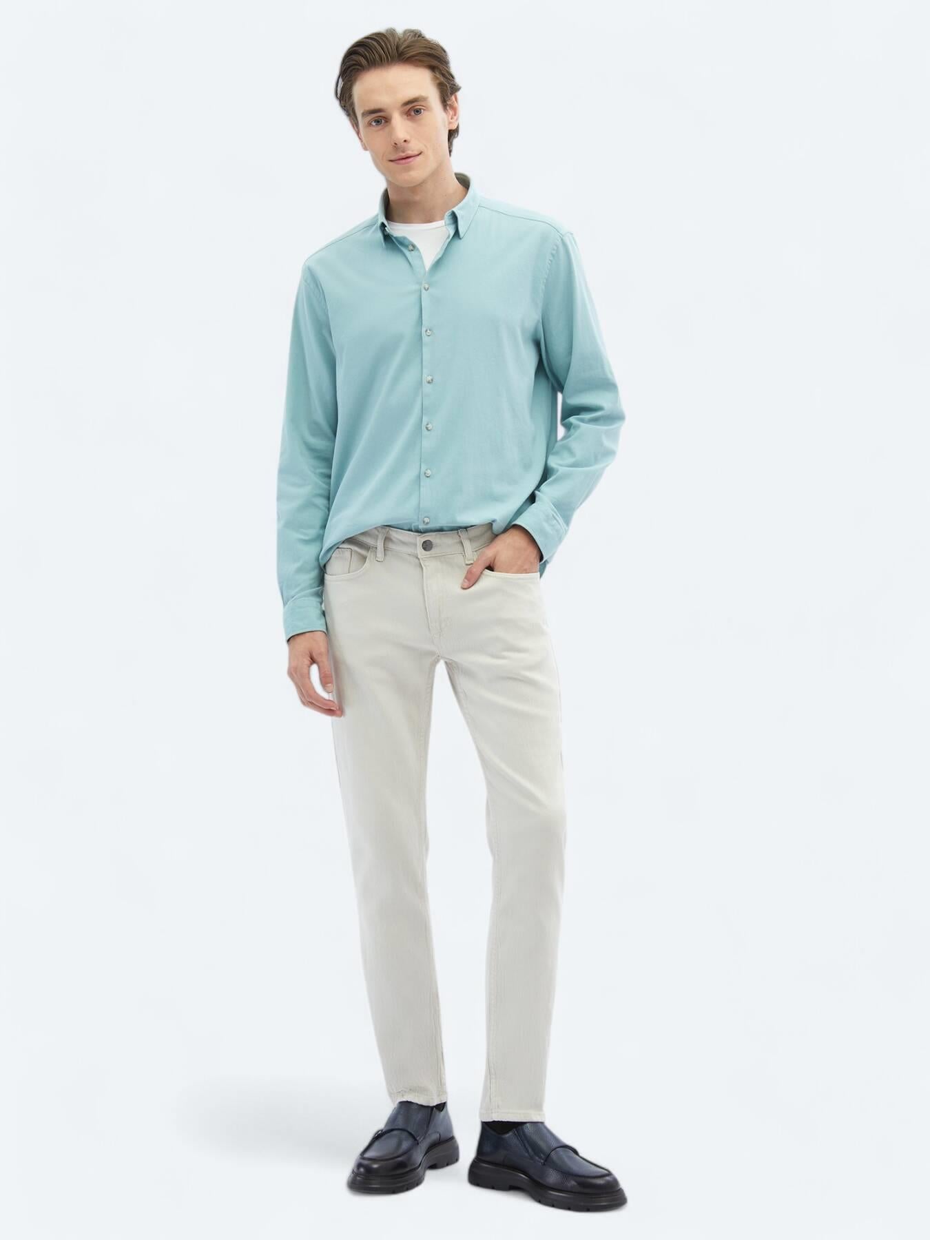 Mint Düz Regular Fit Uzun Dokuma Casual Pamuk Karışımlı Gömlek