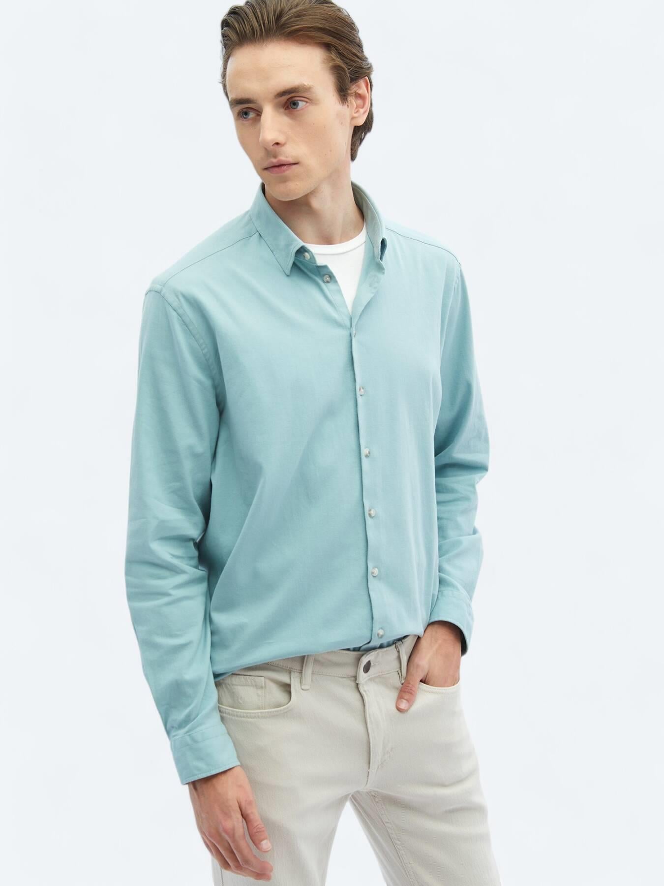 Mint Düz Regular Fit Uzun Dokuma Casual Pamuk Karışımlı Gömlek