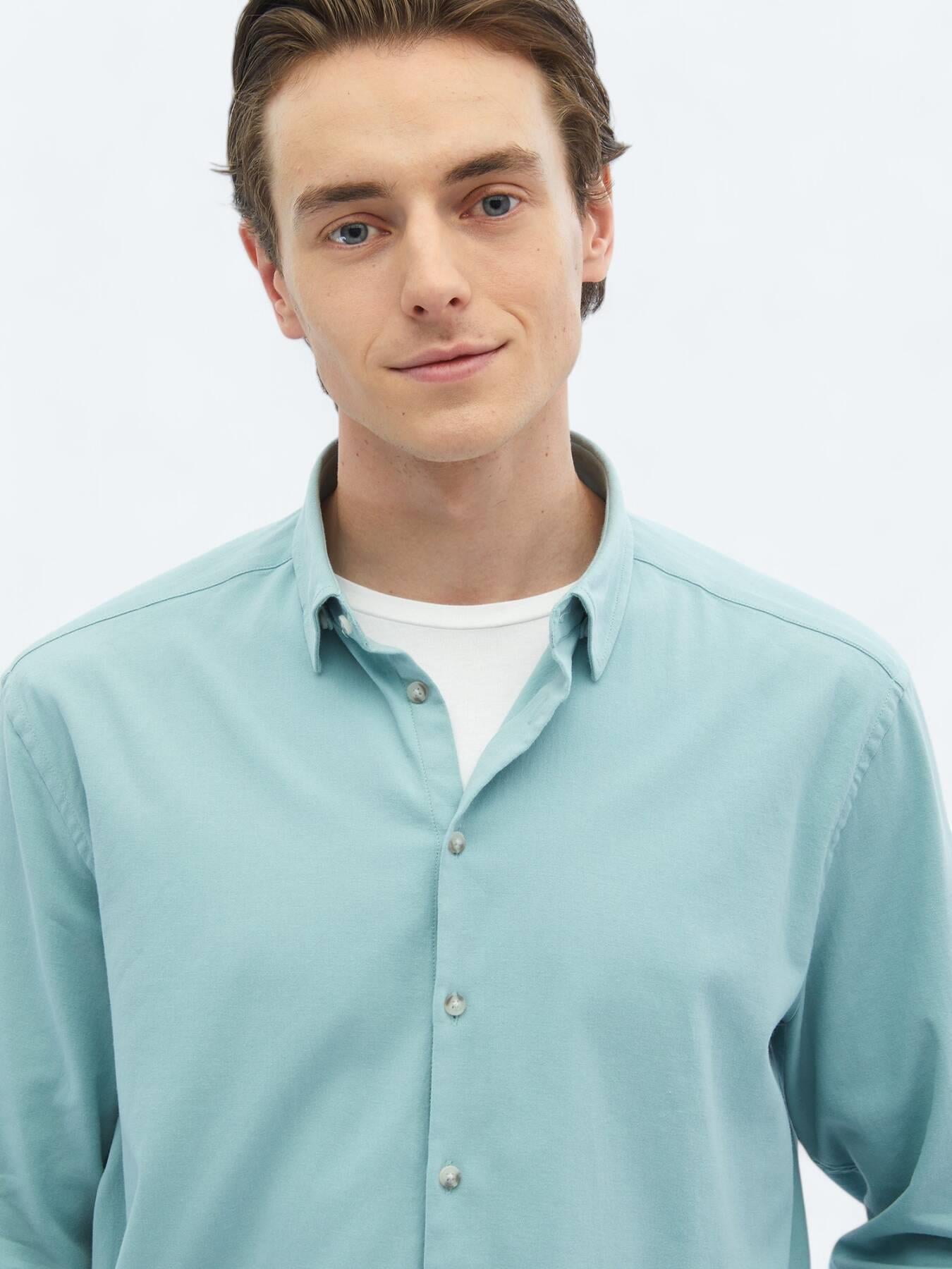 Mint Düz Regular Fit Uzun Dokuma Casual Pamuk Karışımlı Gömlek