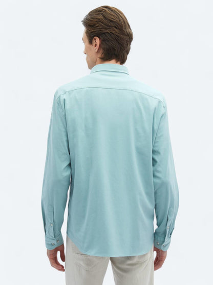 Mint Düz Regular Fit Uzun Dokuma Casual Pamuk Karışımlı Gömlek
