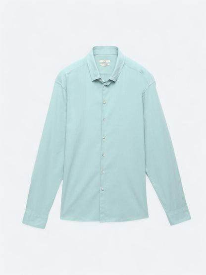 Mint Düz Regular Fit Uzun Dokuma Casual Pamuk Karışımlı Gömlek