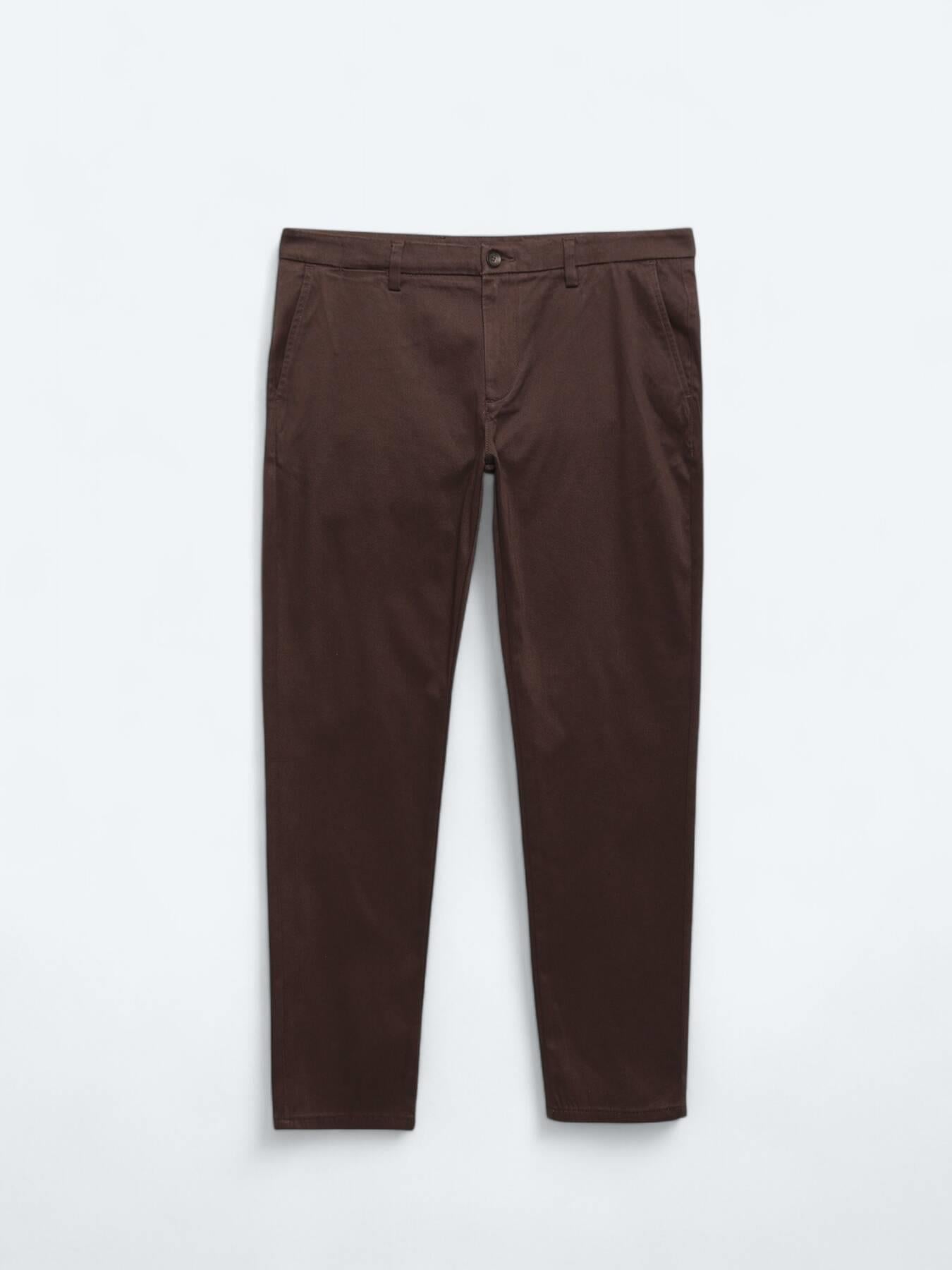 Koyu Kahve Dokuma Regular Fit Casual Pamuk Karışımlı Pantolon