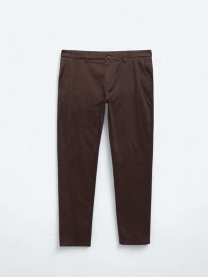 Koyu Kahve Dokuma Regular Fit Casual Pamuk Karışımlı Pantolon
