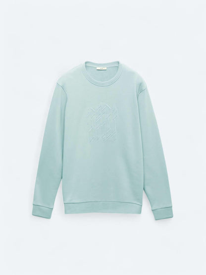 Mint Bisiklet Yaka Baskılı Sweatshırt
