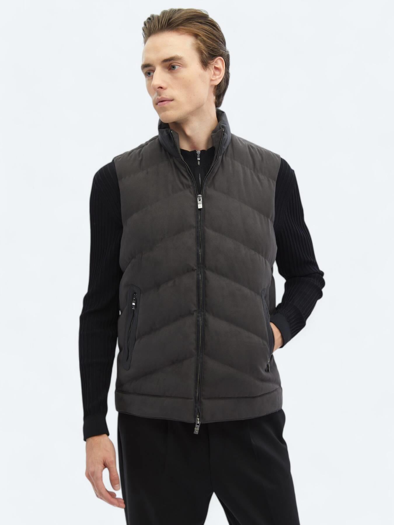 Antrasit Regular Fit Dik Yaka Casual Dokuma Spor Yelek