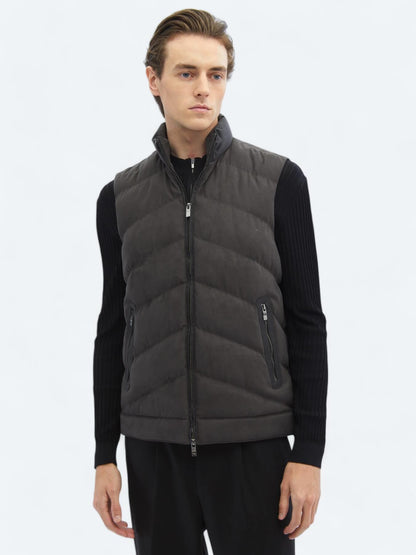Antrasit Regular Fit Dik Yaka Casual Dokuma Spor Yelek