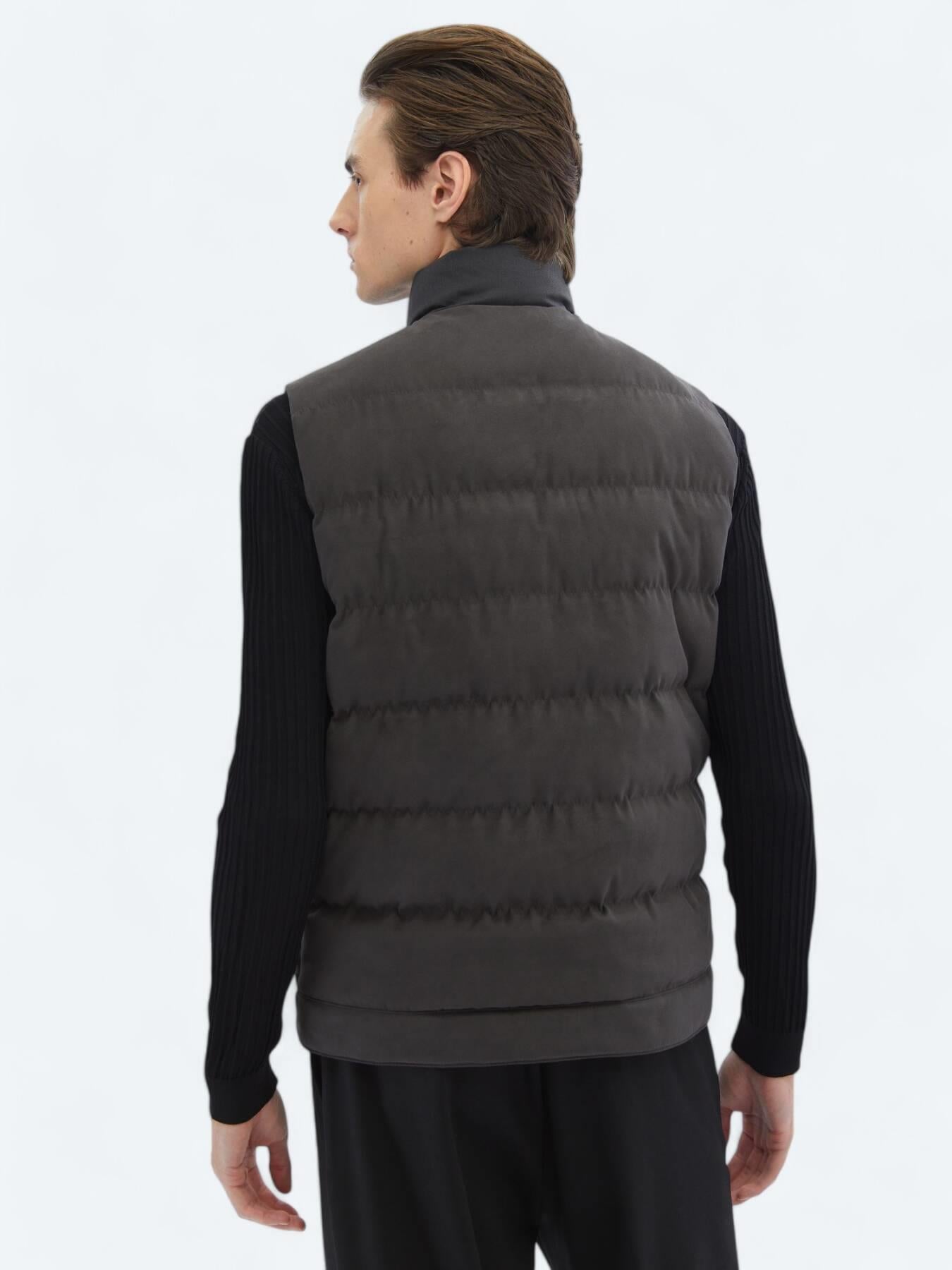 Antrasit Regular Fit Dik Yaka Casual Dokuma Spor Yelek