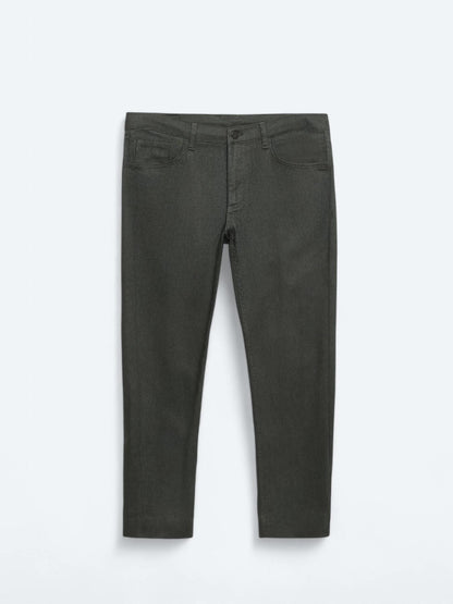 Haki Dokuma Slim Fit Casual Pamuk Karışımlı Pantolon