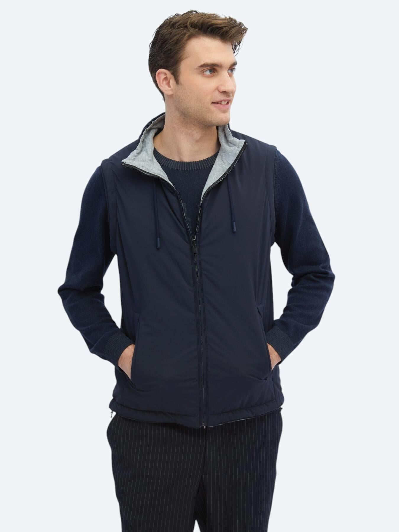 Lacivert Regular Fit Dik Yaka Casual Dokuma Spor Yelek