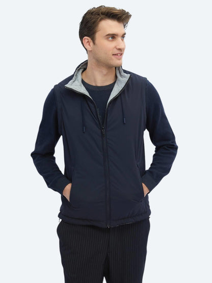 Lacivert Regular Fit Dik Yaka Casual Dokuma Spor Yelek