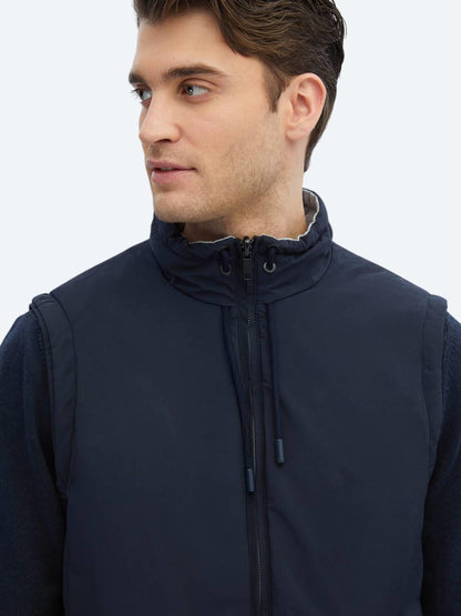 Lacivert Regular Fit Dik Yaka Casual Dokuma Spor Yelek