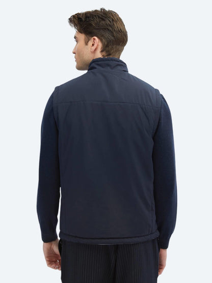 Lacivert Regular Fit Dik Yaka Casual Dokuma Spor Yelek