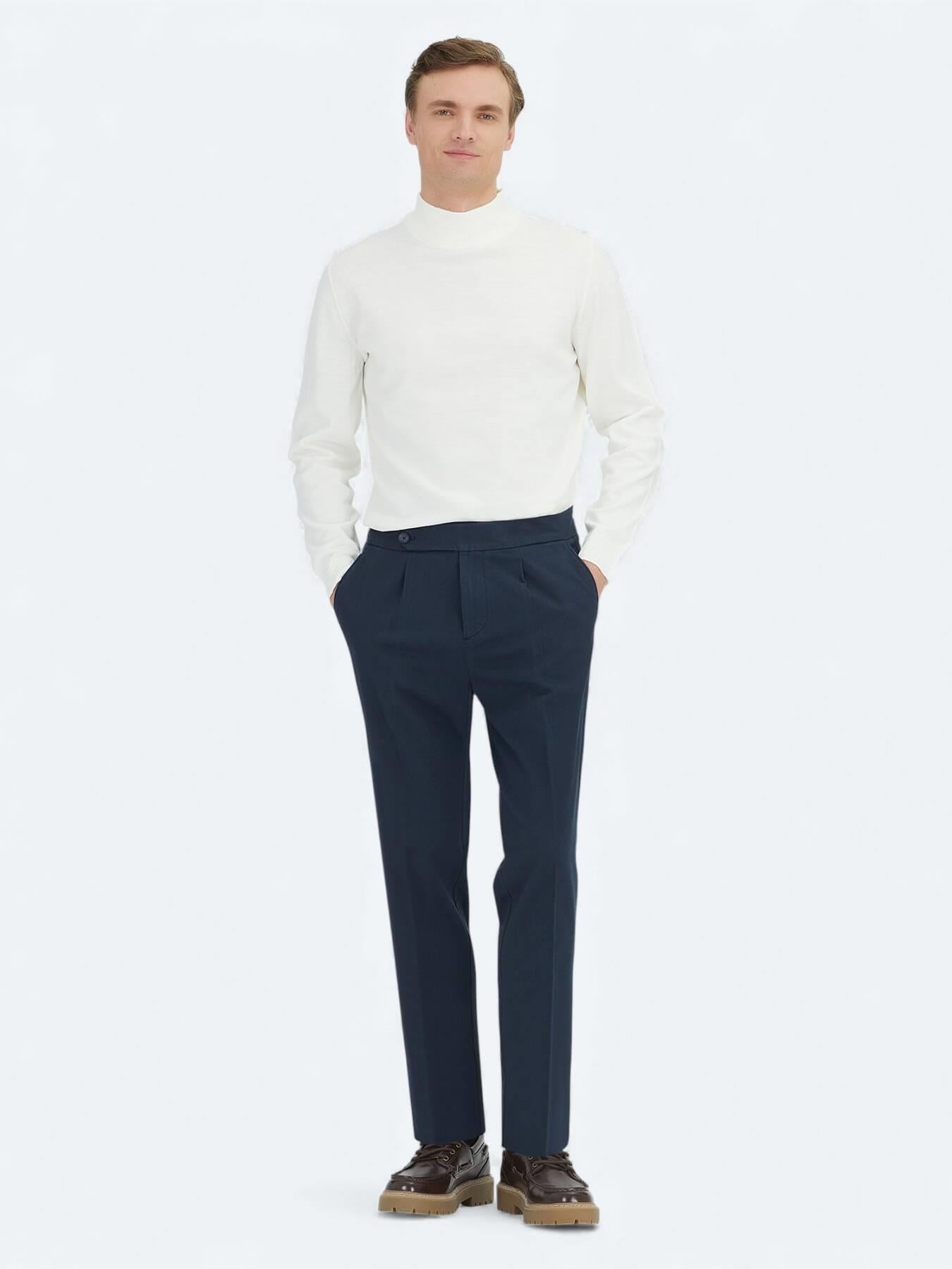 Lacivert Dokuma Carrot Fit Casual Pamuk Karışımlı Pantolon