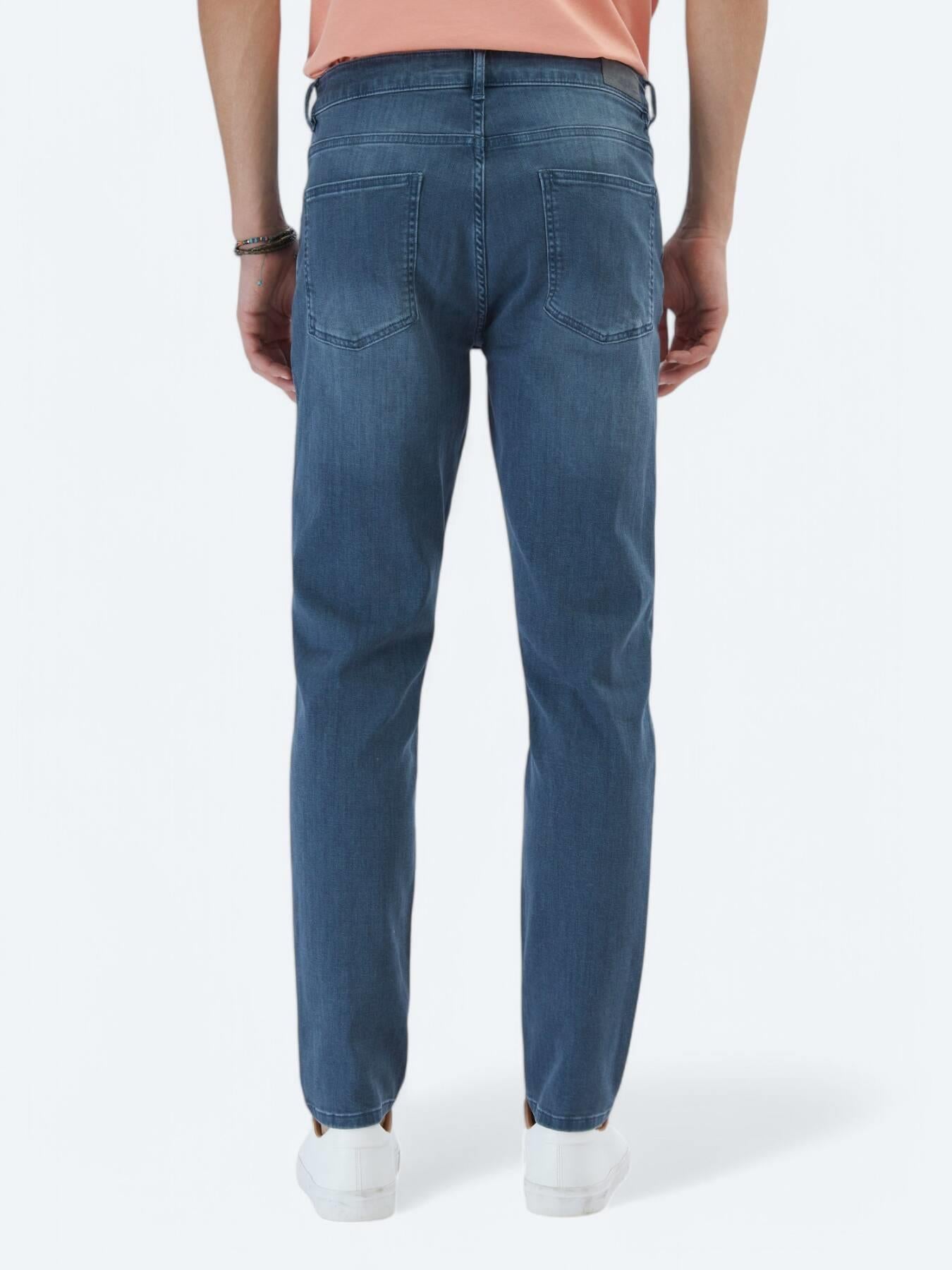 Koyu Petrol Slim Fit Denim Pamuk Karışımlı Pantolon