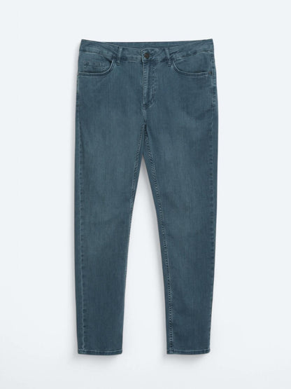 Koyu Petrol Slim Fit Denim Pamuk Karışımlı Pantolon