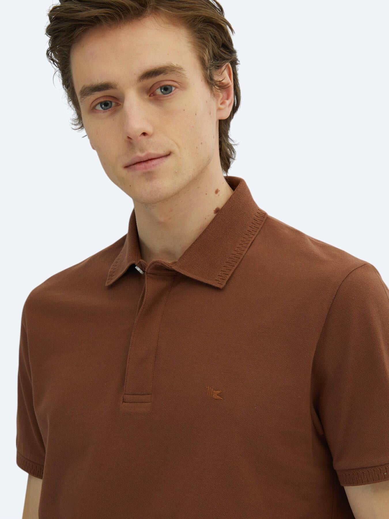 Kahverengi Düz %100 Pamuk T-shirt