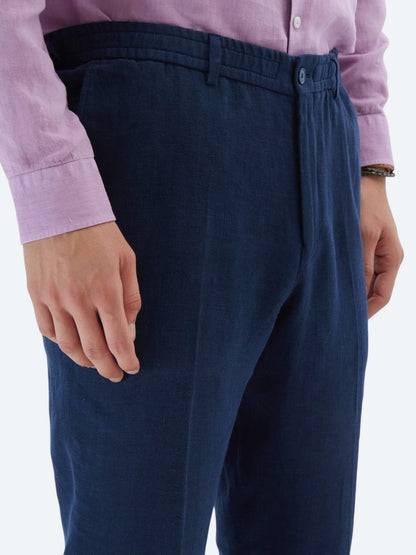 Lacivert Düz Modern Fit %100 Keten Takım Elbise