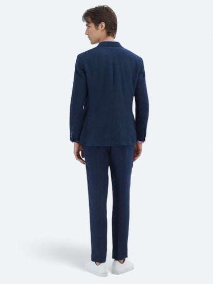 Lacivert Düz Modern Fit %100 Keten Takım Elbise